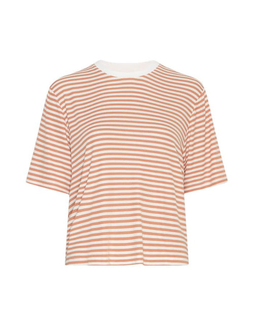 Jana Tshirt von MSCH Copenhagen mit Boxy Fit und Streifen in Beige und Orange von vorne