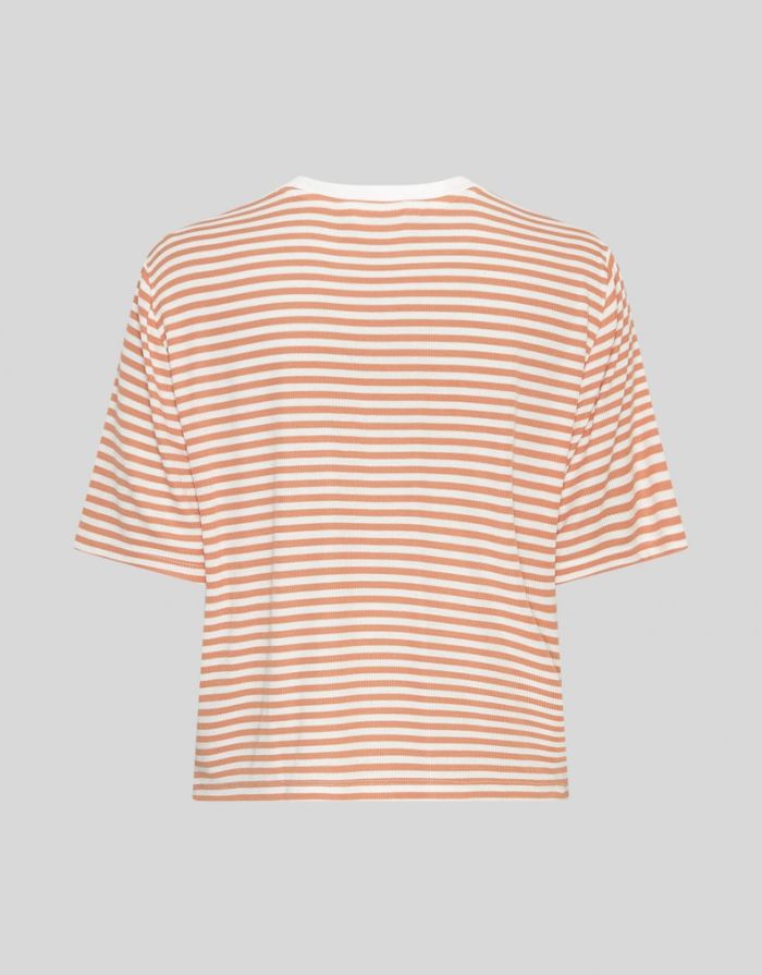 Jana Tshirt von MSCH Copenhagen mit Boxy Fit und Streifen in Beige und Orange von hinten