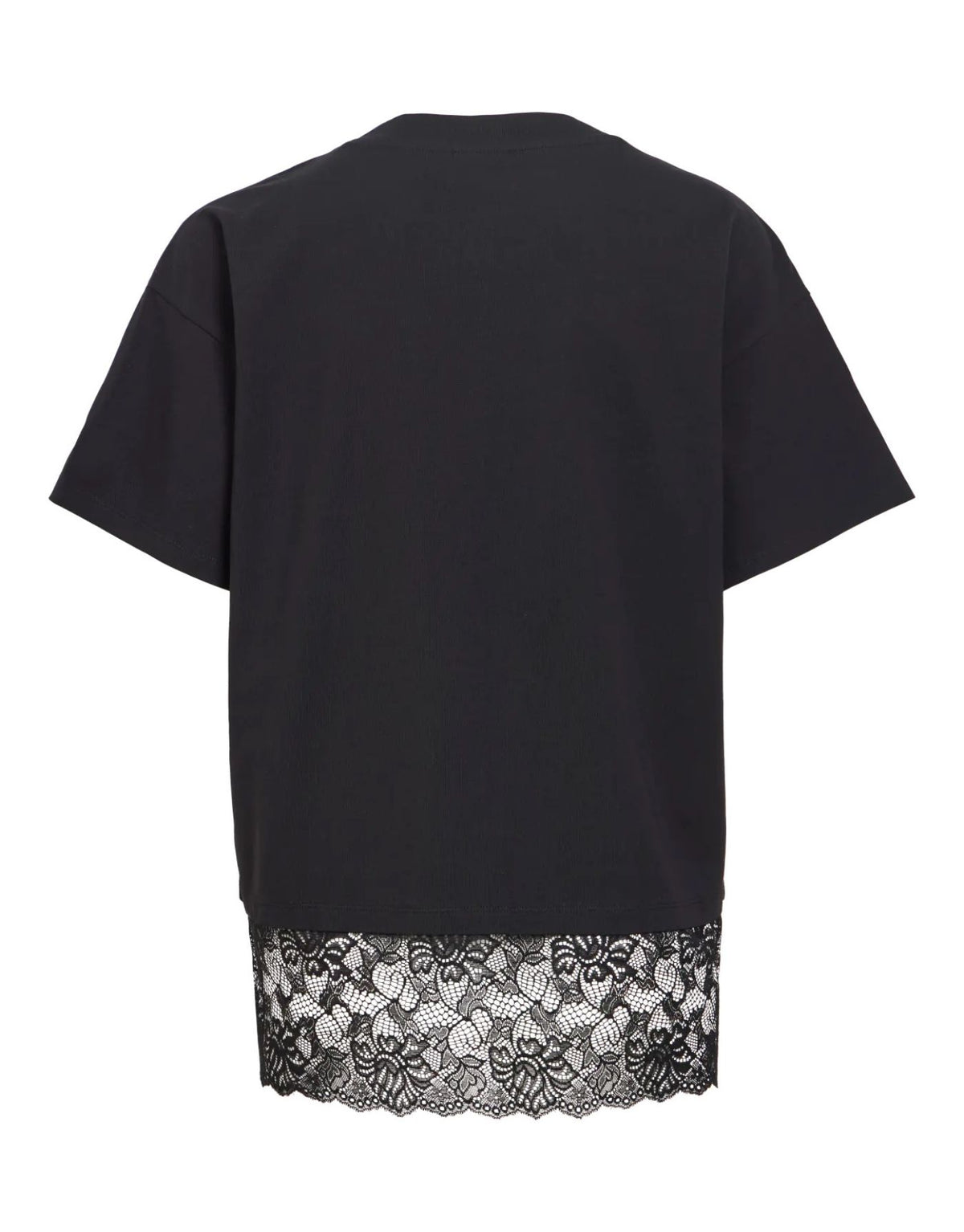 T-Shirt Vinorani Lace von VILA in Black, feminines Kurzarmshirt mit Rundhalsausschnitt, zarten Spitzendetails und bequemer Regular-Fit-Passform Freisteller hinten