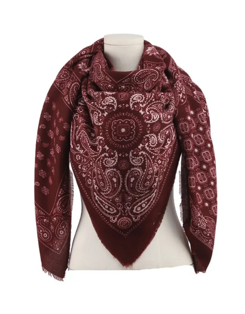 Tuch Paisley in Burgund mit klassischem Paisley-Muster aus Viskose-Woll-Mischung