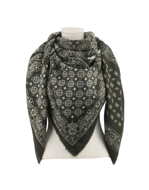 Tuch Paisley in Khaki mit klassischem Paisley-Muster aus Viskose-Woll-Mischung