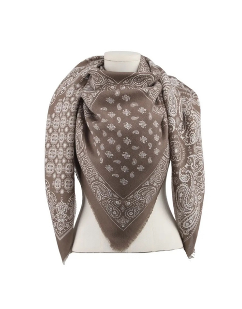 Tuch Paisley in Taupe mit klassischem Paisley-Muster aus Viskose-Woll-Mischung