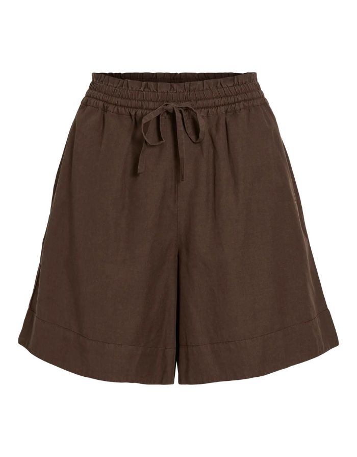 Vila VITEVIRA HW Loose Fit Shorts in Slate Black, schwarze Damen Shorts aus TENCEL Lyocell mit High Waist, elastischem Bund und lockerem Schnitt