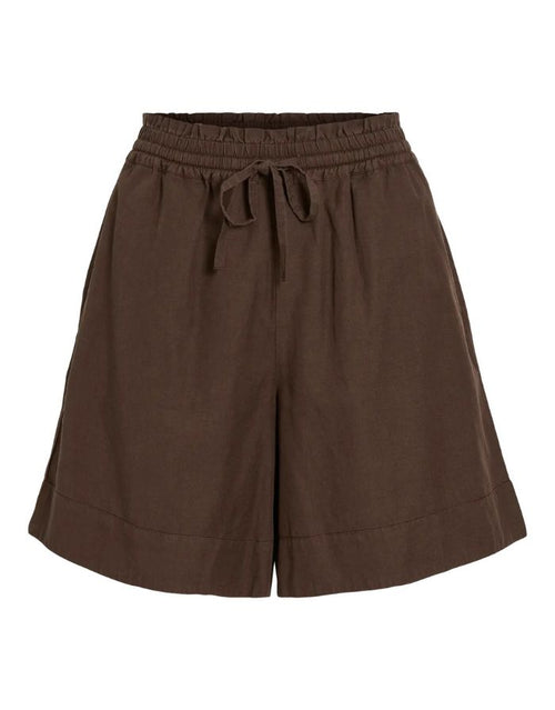 Vila VITEVIRA HW Loose Fit Shorts in Slate Black, schwarze Damen Shorts aus TENCEL Lyocell mit High Waist, elastischem Bund und lockerem Schnitt