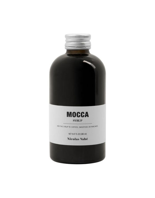 Kaffeesirup Mocca von Nicolas Vahé mit intensivem Kaffeearoma in einer Glasflasche für Kaffee, Cocktails und Desserts.
