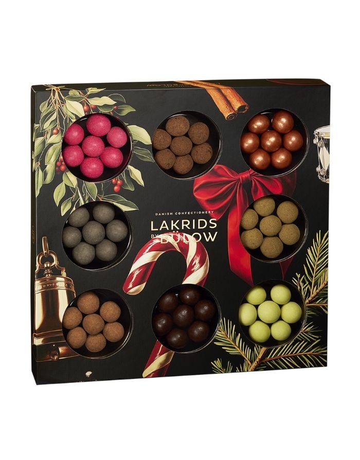 Winter Selection Box von Lakrids by Bülow – 350 g gemischtes Starklakritz mit Schokolade in acht Sorten, glutenfrei und ohne Gelatine, edle Geschenkbox aus Dänemark.