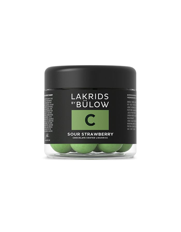 Lakritzpralinen C Sour Strawberry von Lakrids by Bülow – süß-saure Lakritz-Kugeln mit Erdbeergeschmack, umhüllt von Schokolade