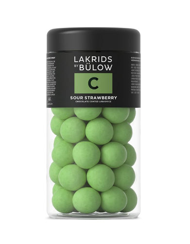 Lakritzpralinen C Sour Strawberry von Lakrids by Bülow – süß-saure Lakritz-Kugeln mit Erdbeergeschmack, umhüllt von Schokolade