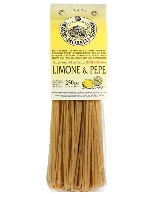 Morelli Lemon and Pepper Linguine mit Zitrone und Pfeffer, italienische Gourmet Pasta passend zu Fisch und Meeresfrüchten