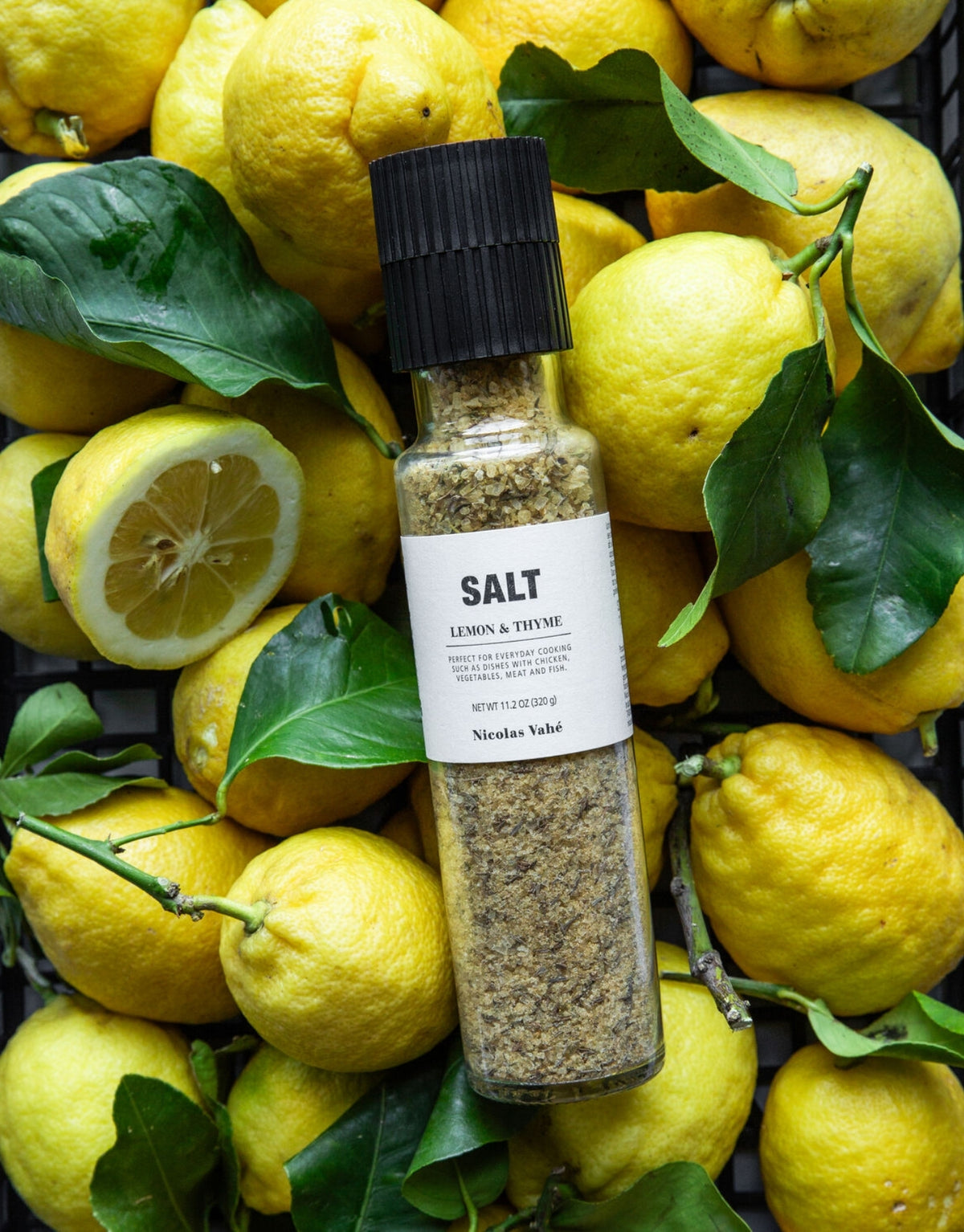 Salz Zitrone &amp; Thymian von Nicolas Vahé mit Meersalz, aromatischem Thymian und frischem Zitronenöl für mediterrane Gerichte auf Zitronen 