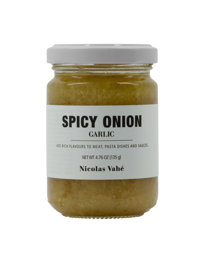 Nicolas Vahé Spicy Onion & Garlic Aufstrich – würzig-pikanter Mix aus Zwiebel, Knoblauch, Pecorino und Chili, 135 g.