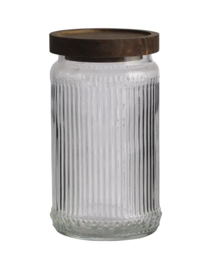  Vorratsglas Kalle Rill/Brown von Affari of Sweden aus klarem Glas mit braunem Akazienholzdeckel und 1000 ml Fassungsvermögen.