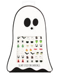 Set mit 30 Paar aufklebbaren Halloween-Ohrringen für Kinder von Rex London mit Monstern, Geistern und Totenköpfen.