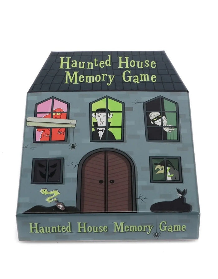 Haunted House Memory Spiel von Rex London mit 20 Paaren aus Geistern, Monstern und weiteren gruseligen Halloween-Motiven in der Verpackung