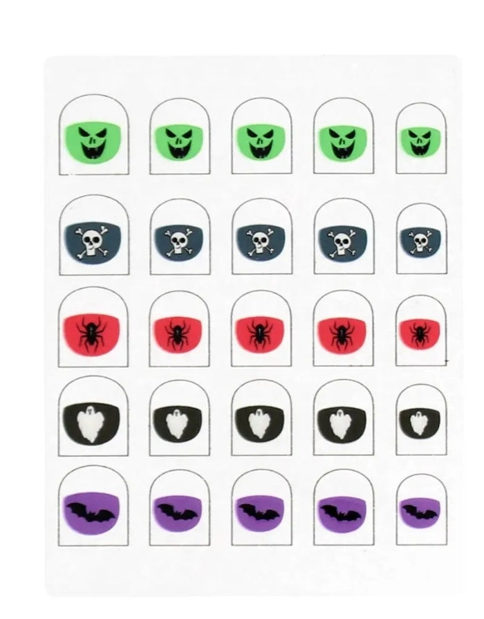 et mit 25 Halloween Nagelstickern für Kinder von Rex London mit Geistern, Fledermäusen, Spinnen und Totenköpfen ohne Verpackung