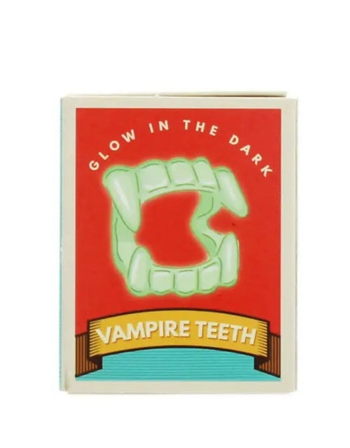 Leuchtende Vampirzähne für Kinder von Rex London mit Glow-in-the-Dark-Effekt als Accessoire für Halloween-Kostüme in Verpackung