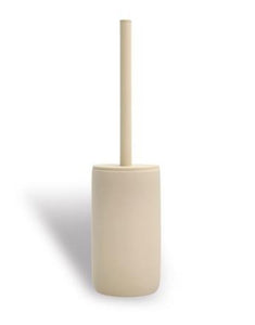 Toilettenbürste Mono in Beige von Södahl: stilvoller Behälter aus Steingut mit beiger Gummibeschichtung und weißer Innenglasur, Größe 9 x 40 cm.