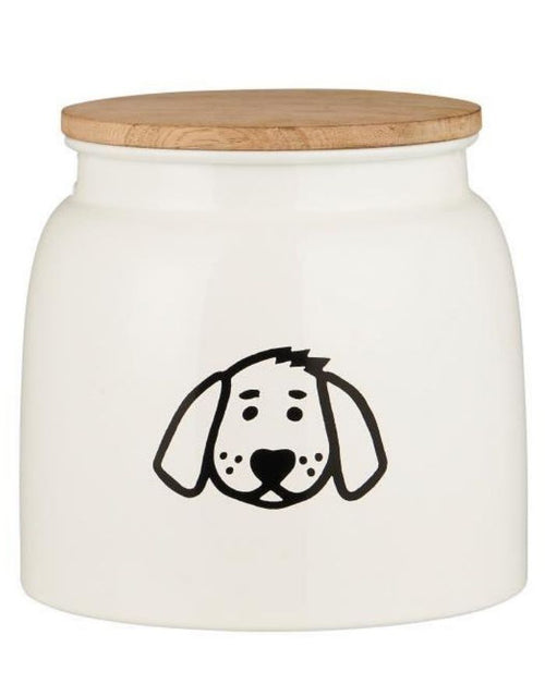 Weiße Hundefutterdose von Ib Laursen mit Hundemotiv und Holzdeckel, 2,2 Liter, 15,5 cm hoch, 16 cm Durchmesser