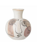 Bloomingville Irini Vase in Weiß aus Steingut mit handbemaltem Gesichtsdesign und moderner Form