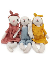 Laden Sie das Bild in den Galerie-Viewer, Mea Lini Stofftier Hase Hugo klein aus Leinen und Baumwolle in natürlichen Pastelltönen.
