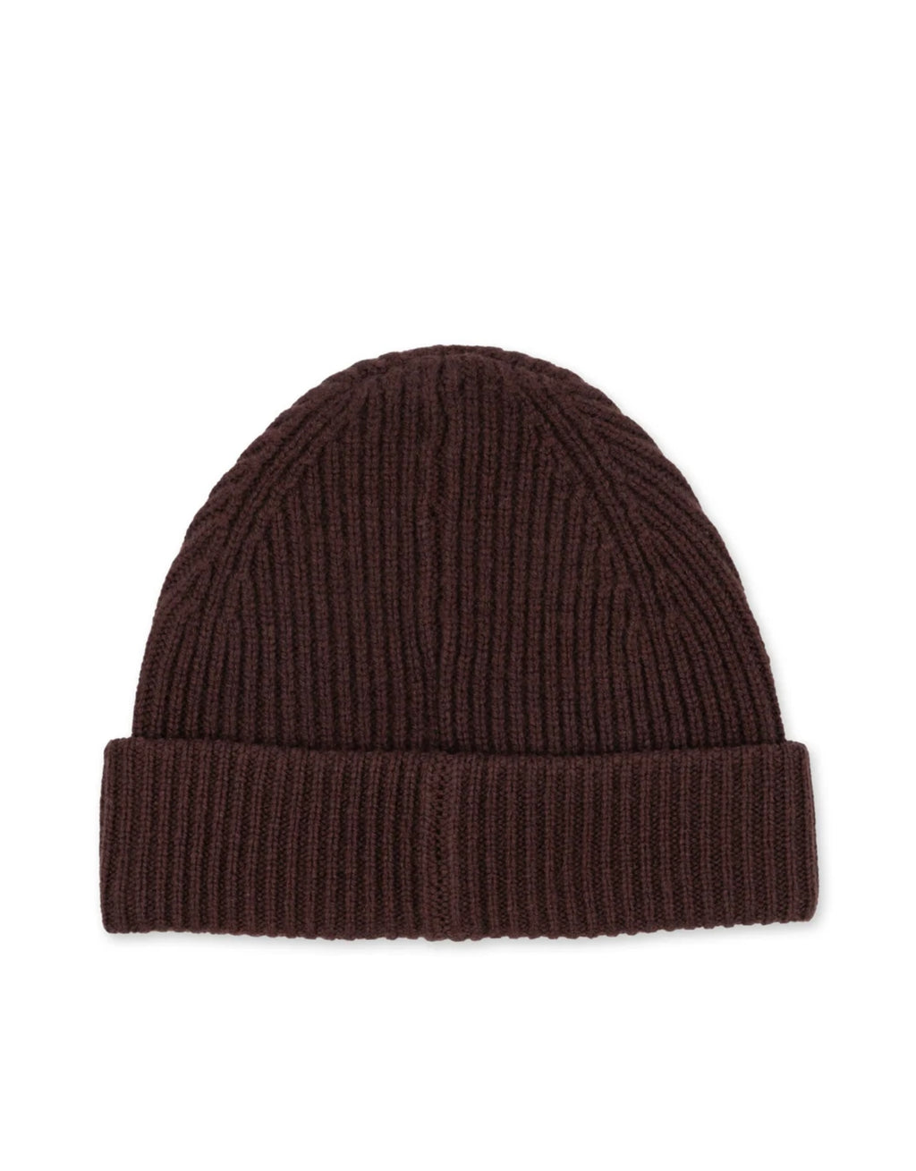 Braune Basil Beanie von Konges Sløjd in der Farbe Decadent Chocolate aus 100 % Wolle mit klassischer Rippstrickstruktur und verstellbarem Umschlag.