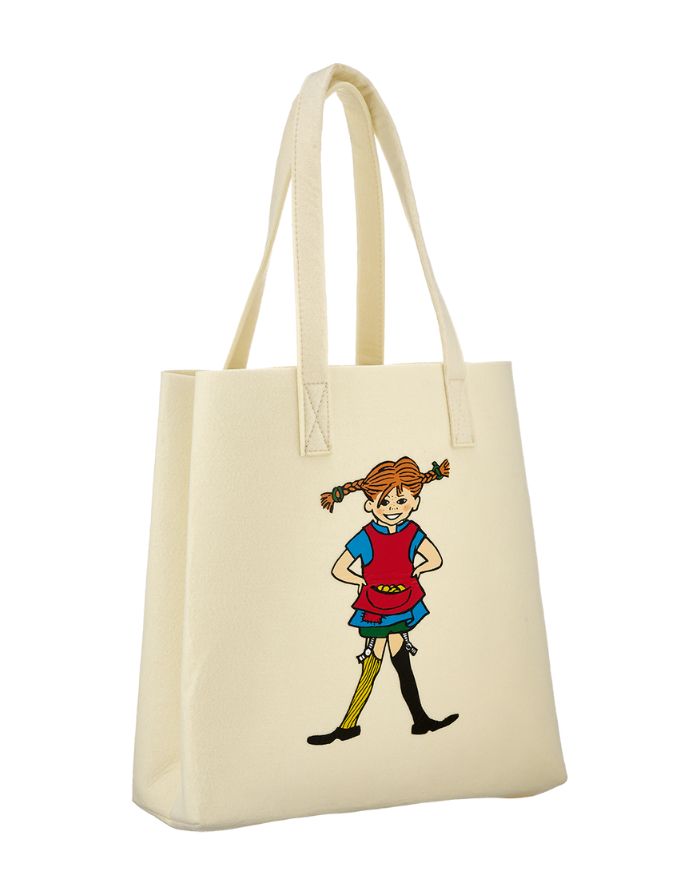 Pippi Langstrumpf Beutel aus Filz-ähnlichem recyceltem Material, 40 x 40 cm, mit Pippi-Motiv, ideal für Alltag und Einkäufe