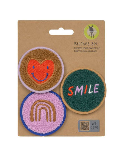 LÄSSIG Patches Set Little Gang Smile Heart mit Smiley- und FUN-Motiv aus 100 % Polyester, zum individuellen Gestalten von Taschen und Rucksäcken.