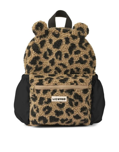 Kinderrucksack Andreas von Liewood aus weichem Fleece in Mega Leo/Oat Mix mit Bärendetails, kompakter Rucksack für Kindergartenkinder mit Brustgurt und mehreren Fächern.“