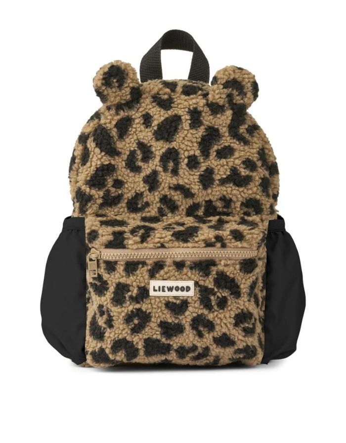 Kinderrucksack Andreas von Liewood aus weichem Fleece in Mega Leo/Oat Mix mit Bärendetails, kompakter Rucksack für Kindergartenkinder mit Brustgurt und mehreren Fächern.“