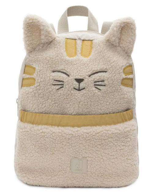 Jollein Rucksack Charlie Cat mit Teddy-Stoff, Katzenohren und verstellbaren Schultergurten für Kinder als Freisteller von vorne