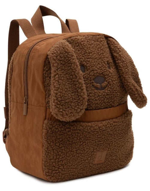 Jollein Rucksack Diego Dog mit Teddy-Stoff, Hundeohren und verstellbaren Schultergurten für Kinder als Freisteller von schräg von der Seite