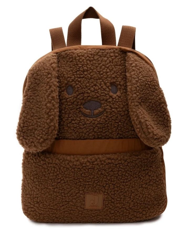 Jollein Rucksack Diego Dog mit Teddy-Stoff, Hundeohren und verstellbaren Schultergurten für Kinder als Freisteller von vorne
