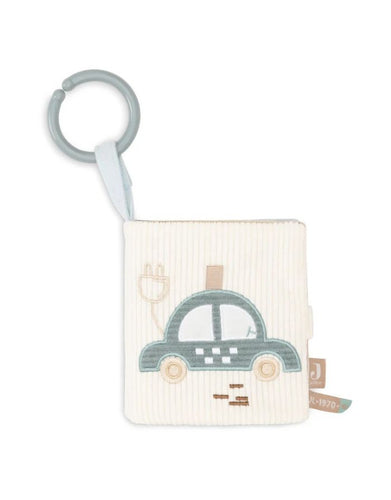 Jollein Activity Stoffbuch „On The Go“ – weiches Stoffbuch in Sea Green und Cloud Blue mit Knisterelementen, Schnüren, Spiegeln und Schlüsselanhänger, CE-zertifiziert.