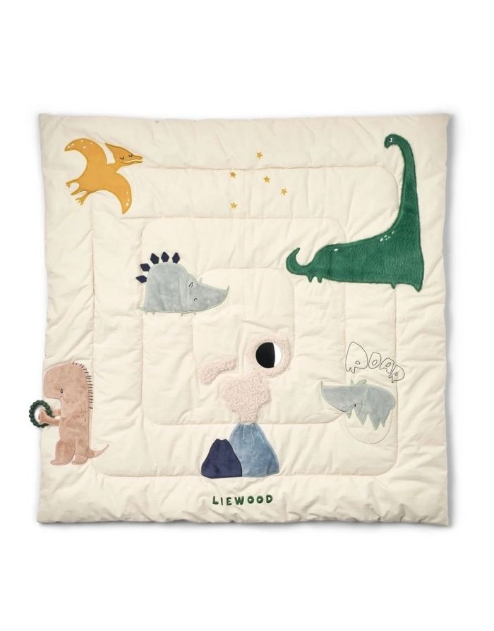LIEWOOD Aktivitätsdecke Bernet Dino Roar Sandy mit Dinosaurierfiguren, Spiegel, Knisterelementen und Silikon-Beißring