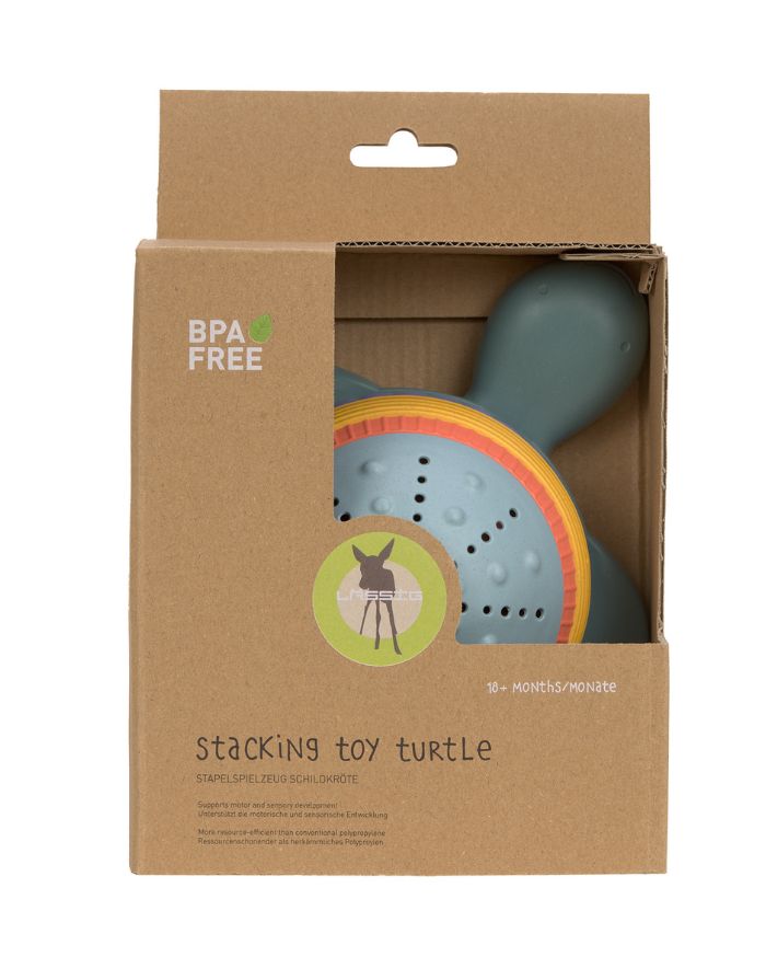 Buntes LÄSSIG Stapelspielzeug Schildkröte aus 5 Teilen, aus Biokomposit (Polypropylen & Cellulose), BPA-frei, für Kinder ab 18 Monaten, ideal für Sand und Wasser.