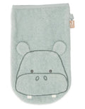 Weicher Frottee-Waschlappen Waschhandschuhe Hippo Happy von Jollein für Babys aus Baumwollfrottier mit niedlichem Nilpferd-Design als Freisteller