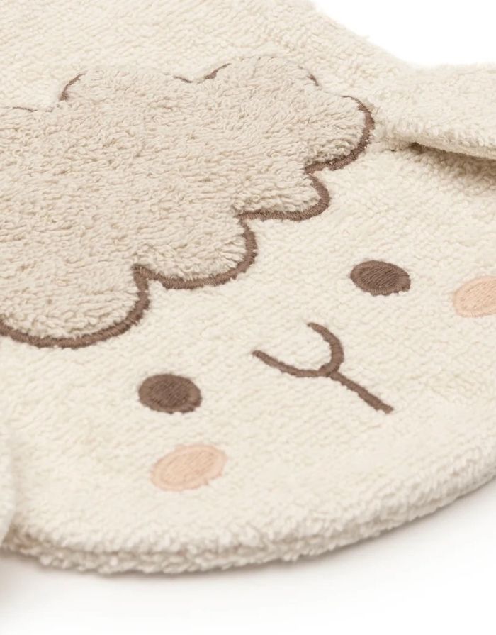 Weicher Frottee-Waschlappen Sheep Sonny von Jollein für Babys aus Baumwollfrottier mit niedlichem Schäfchen-Design im Detail