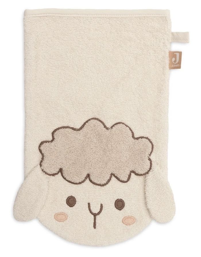 Weicher Frottee-Waschlappen Sheep Sonny von Jollein für Babys aus Baumwollfrottier mit niedlichem Schäfchen-Design als Freisteller