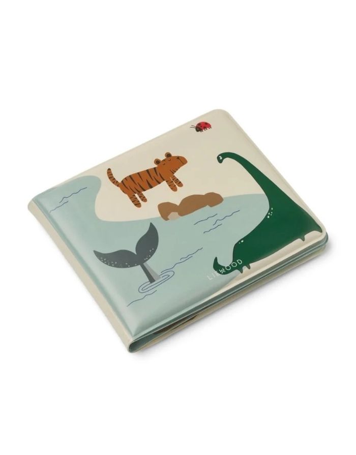 LIEWOOD Badebuch Waylon Classic Animal Sandy aus PEVA mit farbwechselnden Tiermotiven, Boot und Schwimmring