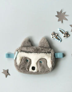 Rockahula Husky Bauchtasche – flauschige Hundetasche mit blauen Augen, Reißverschluss und verstellbarem Gurt.