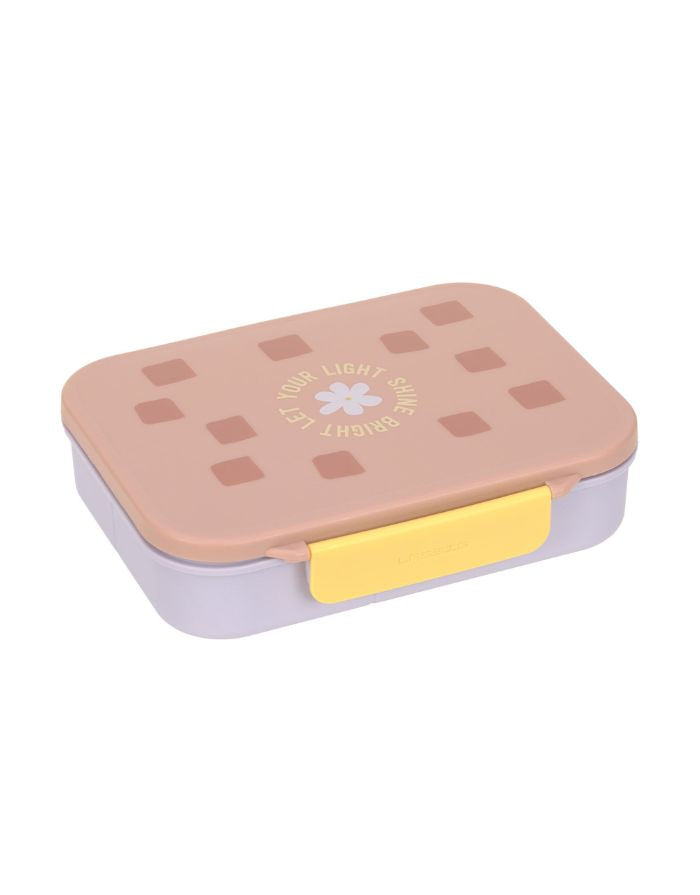 Bento Lunchbox von LÄSSIG in Rosa/Lila aus der Pattern Party Kollektion, mit Trennwänden, herausnehmbarem Einsatz und Silikondeckel – ideal für Kindergarten, Schule und Ausflüge.