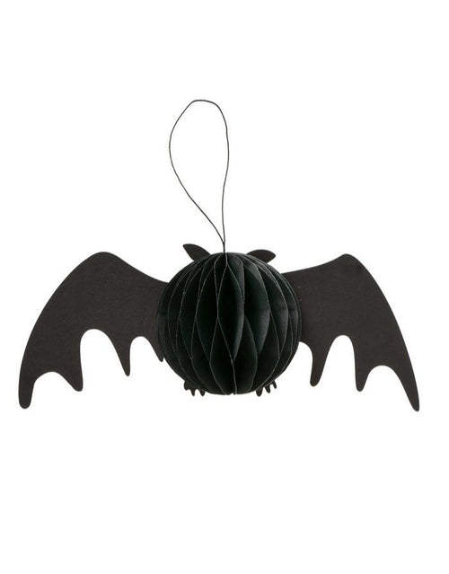 Schwarze Hängefigur Fledermaus Batty von BOLTZE aus Papier und Nylon als handgefertigte Halloween-Dekoration.