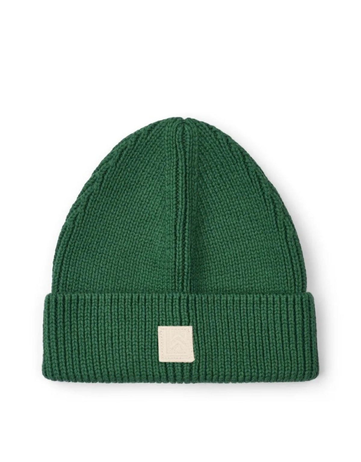 Grüne Ezra Beanie von Liewood in Garden Green aus weicher GOTS-zertifizierter Bio-Baumwolle mit elastischer Rippstrickstruktur für Kinder von 1 bis 10 Jahren.