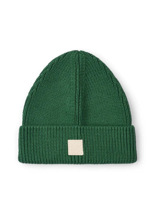 Grüne Ezra Beanie von Liewood in Garden Green aus weicher GOTS-zertifizierter Bio-Baumwolle mit elastischer Rippstrickstruktur für Kinder von 1 bis 10 Jahren.