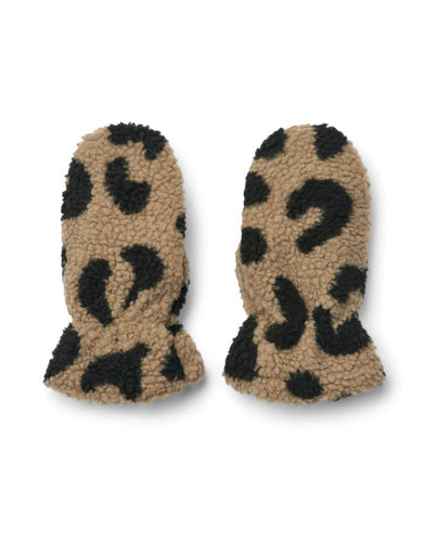 Warme Teddy-Fäustlinge Grethe von Liewood in Mega Leo/Oat Mix, aus 100% recyceltem Polyester gefertigt.