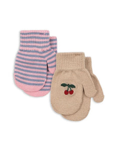 Kinderfäustlinge von Konges Sløjd im 2er-Pack in Cherry/Stripe aus Wollmischung mit Daumeneinsatz