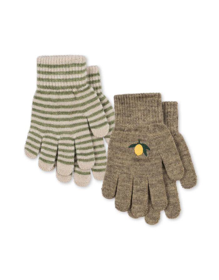 2 Paar Kinderhandschuhe von Konges Sløjd aus Wollmischung in Lemon/Stripe farben.
