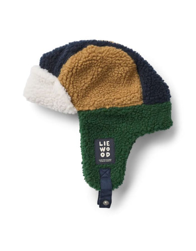 Pilotenmütze Teddy Bravo von Liewood in navy Blue Mix aus 100% recyceltem, OEKOTEX®-zertifiziertem Polyester, mit Ohrenklappen und Kinnverschluss