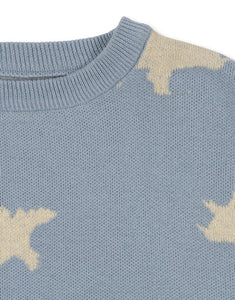 Konges Sløjd Pullover Lapis in Dino Mist aus 100 % Bio-Baumwolle mit breiten Rippsäumen und entspannter Passform.