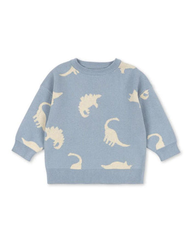 Konges Sløjd Pullover Lapis in Dino Mist aus 100 % Bio-Baumwolle mit breiten Rippsäumen und entspannter Passform.